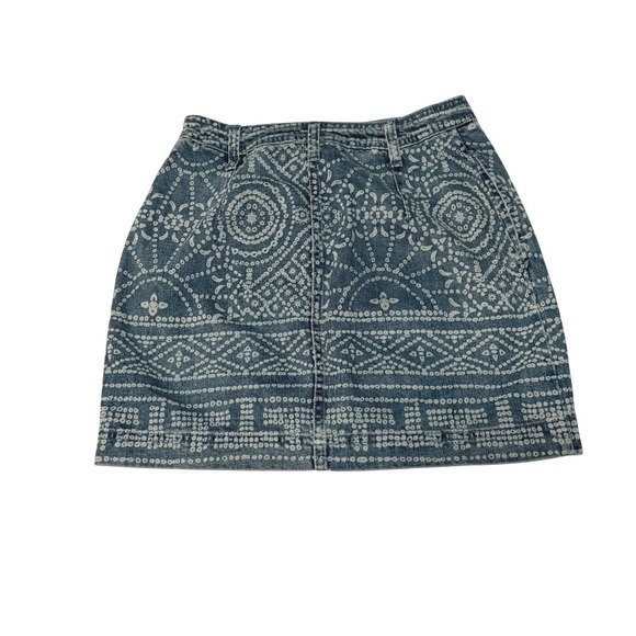 Free People Patterned Button-Front Denim Mini Skirt – Size‎ 2 - Picture 3 of 7